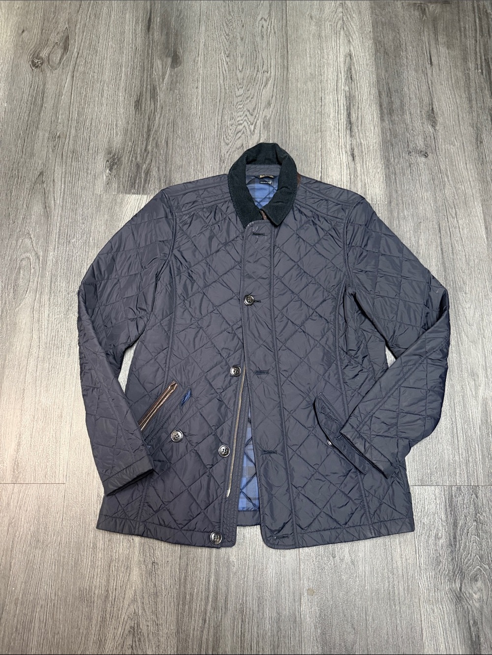 Barbour Quilted Navy Field Jacket with Cord Collar